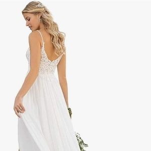 Wedding Dress for Women Strap High Slit V-Neck Lace Beach Boho Bride Gowns